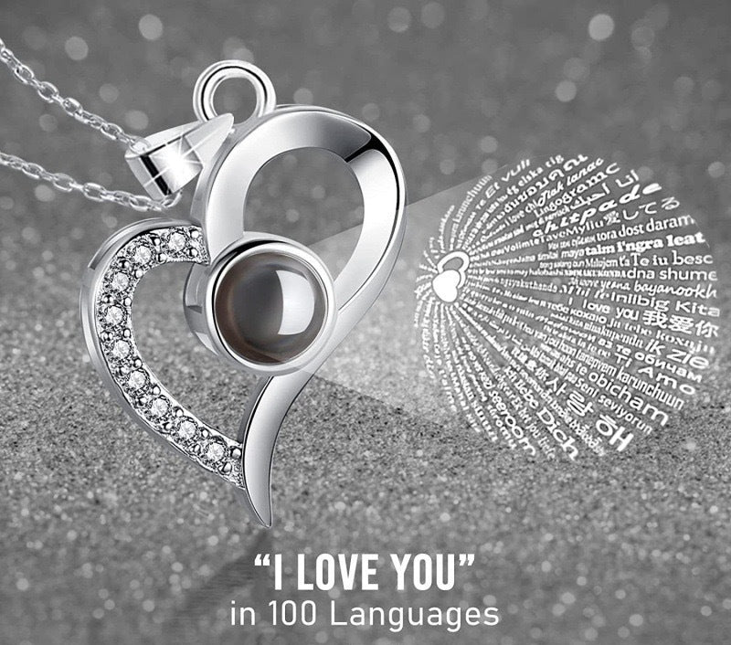 Colar Eu Te Amo 100 idiomas Caixa com Laço