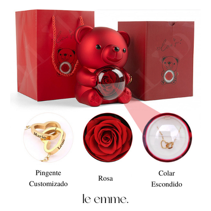 Colar Personalizado Nome Coração Urso E Embalagem de Presente