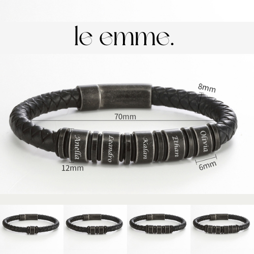 Pulseira Couro Frisada Dark Nome Gravado | Personalizado